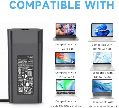 Power Up Your HP ZBook with the Ultimate 150 W Laptop Charger – 19.5 V AC Adapter for Gaming & Creative Workstations – Lightweight, Durable, and Safe for Uninterrupted Performance Across Models 15, 16, 17 & Studio Series – Efficient Charging with Advanced Protection Features