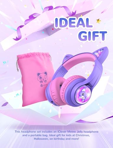 Magical Cat Ear Bluetooth Headphones for Kids – Mesmerizing Gradient Pink with LED Glow, 50-Hour Battery Life, Safe 74/85 d BA Volume Limiting, Superior Bluetooth 5.2 Connectivity & Rapid USB-C Charging for Ultimate Travel Convenience and Enjoyment