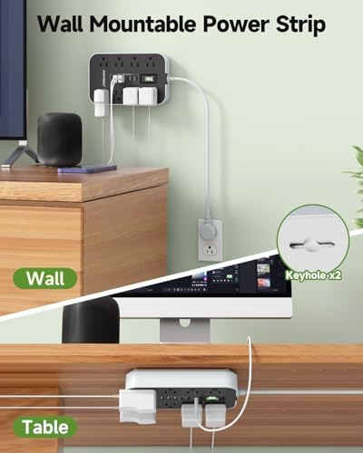 Heavy-Duty Appliance Power Strip with 14-Gauge Extension Cord – 24-Inch Multi-Outlet Surge Protector Featuring 8 AC Outlets & 6 USB Ports (4.8 A) for Fast Charging – 1080 J Protection for High-Wattage Devices in Kitchen, Garage & Workshop