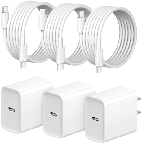 20 W Ultra-Fast Charging Solution for i Phone 16 & i Pad Pro – Complete 3-Pack with 3 USB-C Blocks & 3 Durable 6 FT Cables for Maximum Convenience at Home & On-the-Go – Effortlessly Compatible with All Your Apple Devices