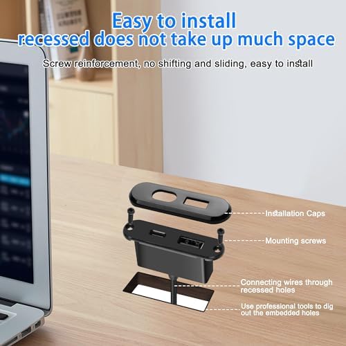 Transform Your Workspace with XMSJSIY USB C Desk Power Grommet Outlet – Seamlessly Integrated Charging Hub for USB & Type-C Devices – Efficient 5 V/2 A Output, 1.2 m Cable for Flexible Use at Home, Office, or On-the-Go – Clutter-Free Convenience at Your Fingertips
