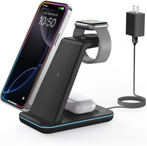 Magnetic Wireless Charging Station for i Phone 15/14/13/12 Pro Max & Apple Devices – Joy Geek 3-in-1 Fast Charger Pad for i Phone, Apple Watch Ultra 9-2, and Air Pods – Compact Design with Enhanced Compatibility and Secure Magnetic Alignment