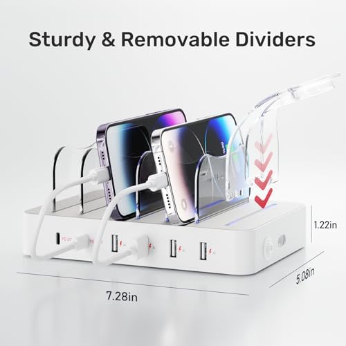 Unitek 6-Port USB-C Fast Charging Station – Versatile Multi-Device Power Hub with Dual 20 W PD Ports for i Phone, i Pad, Samsung and More – Streamline Your Charging Experience and Enhance Workspace Organization with Safety Features