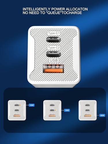 65 W 3-Port USB-C Fast Charger – Versatile Power Adapter for Mac Book, i Phone 16/15/14, Galaxy & More – Compact Design with Included Cable for Effortless Home or Travel Use – Optimal Device Compatibility & Safety Features