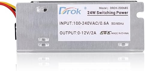 DROK 24 V Adjustable Power Supply – High-Efficiency AC to DC Converter for Reliable Power Delivery, 20 A 480 W Regulated Adapter Perfect for Computer Labs and Versatile Electronic Applications, Adjustable 5 V to 24 V Voltage Transformer for Enhanced Performance and Compatibility