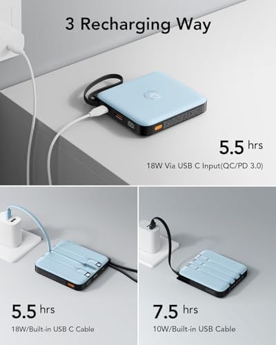 VRURC 20000 m Ah Portable Power Bank with Integrated Cables – Ultimate Travel Companion for i Phone 11-16 & Samsung Galaxy Series – Rapid 22.5 W Fast Charging Efficiency, Compact Design for On-the-Go Convenience – Essential Battery Pack for Uninterrupted Connectivity