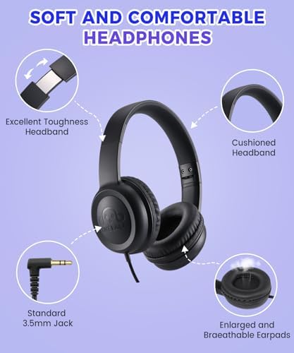 C3 Kids Foldable Wired Headphones – Lightweight On-Ear Design with Adjustable Headband for Optimal Comfort – Ideal for School, Home, and Travel – 3.5 mm Jack Compatible with Tablets and Laptops – Safe Sound Experience with Volume Limiter for Young Listeners