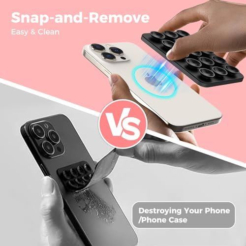 AHASTYLE Silicone Suction Phone Case Stand for iPhone 16/15/14/13/12 Series, Magnetic Suction Cup Phone Mount for iPhone MagSafe Phone Case, Mirror Shower Phone Holder, for TikTok Videos and Selfies – Enhanced Compatibility and Speed