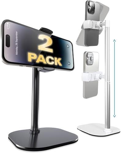 Cooper ChatStand Adjustable Cell Phone Stand for Desk & Video Recording, Rotating Cell Phone Holder for Desk for All iPhone, Samsung, Android, 9-14″ Face-Level Metal Desktop Tripod (Frost White) – Enhanced Compatibility and Speed