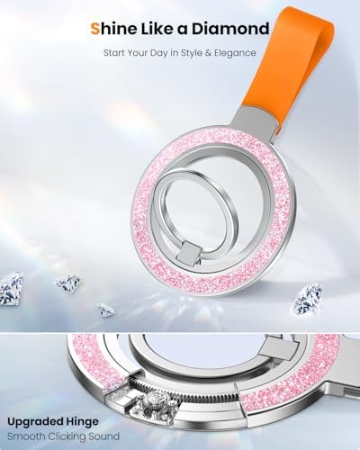 Tycamp Mag Safe-Compatible Glitter Phone Grip Ring Holder Stand for i Phone 16/15/14/13/12 Series – Stylish Magnetic Phone Accessory with Removable Rotating Design for Enhanced Grip and Glam Appeal in Black – Secure Attachment for Selfies, Texting, and Viewing