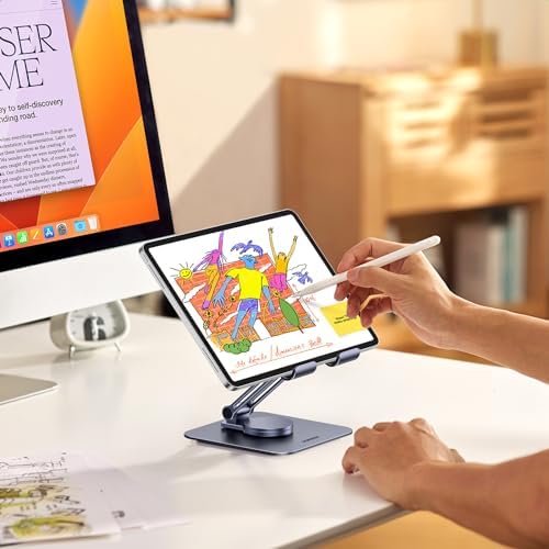 UGREEN 360° Rotating Tablet Stand for Desk – Adjustable Aluminum Tablet Holder for i Pad Pro, Air, Mini 6/5 – Lightweight Portable Design for Home & Office Use – Enhance Your Viewing Experience with Ergonomic Comfort and Modern Style