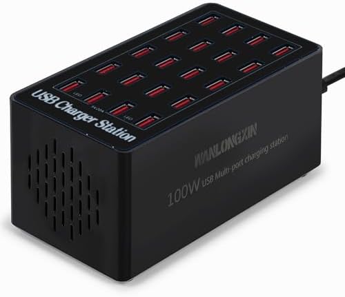 20-Port USB Charging Hub – 100 W Fast Charging Station for Multiple Devices, Smart Power Distribution, Compact USB Charger Dock for Home and Office Use, Ultimate Convenience for Gadgets and Electronics