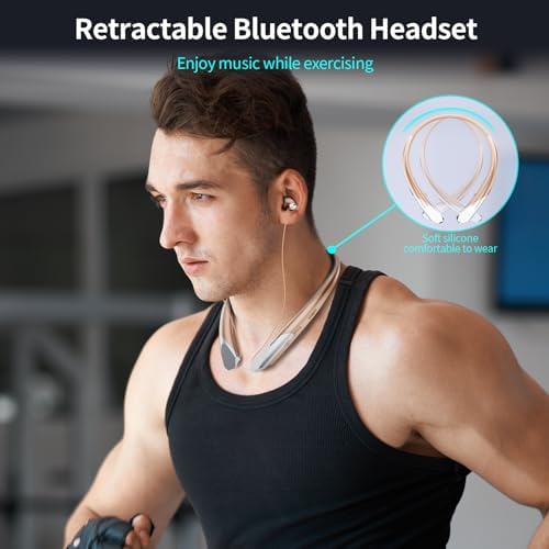 Revolutionary Bluetooth Neckband Headphones with Retractable Earbuds – IPX5 Sweatproof Sports Earphones Featuring Advanced Noise Cancellation and Built-in Microphone for Active Lifestyles – Rapid Connectivity and Extended Battery Life for Seamless Audio Enjoyment