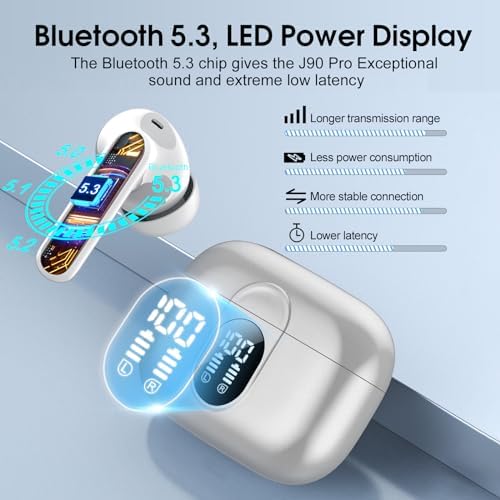 Premium Wireless Earbuds with Bluetooth 5.3 – Hi-Fi Stereo Sound, 40-Hour Playtime, IP7 Waterproof Sports Earphones with LED Battery Display – Perfect for Android & i OS Users – Ultimate Comfort & Durability for Active Lifestyles
