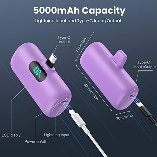 Ultra-Compact 5000 m Ah Power Bank – High-Speed USB-C Mini Portable Charger with LCD Display, Perfect for i Phone 16/15 Series & Android Devices – Lightweight Battery Pack for Travel and Daily Use, Enhanced Compatibility & Fast Charging Solutions