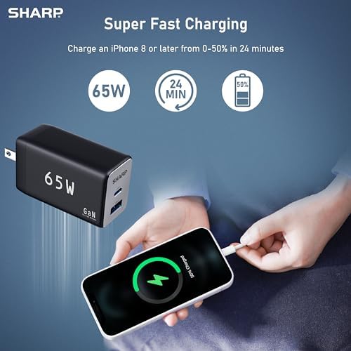 Rapid Charge 65 W USB-C Dual-Port Charger – Advanced Ga N Technology for Fast Power Delivery to Mac Book Pro, i Pad Pro, Galaxy S23, i Phone 15 & More – Compact & Foldable for On-the-Go Convenience – Modern White Design for Sleek Aesthetic – Perfect for Travelers & Busy Professionals