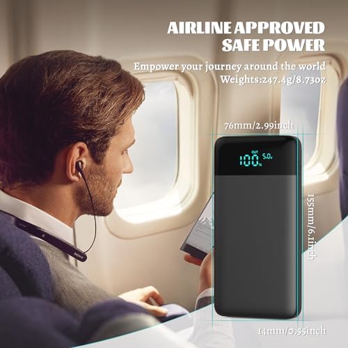 Ultra Slim 10800 m Ah Portable Charger with LCD Display – Fast Charging Power Bank with 20 W PD USB-C Output, Ideal for i Phone 15, 14 & Samsung Android – Compact Power Solution for On-the-Go Charging