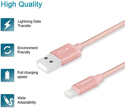 Stylish Rose Gold Dual USB Wall Charger with 6 ft Charging Cable – Fast Charging Solution for i Phone 14, 13, 12, 11 Pro Max, SE, XS/Xs Max, XR, 8, 7, 6 S/6 S Plus and Samsung, LG, Moto Devices – Enhanced Compatibility for Effortless Power Up