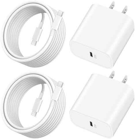 20 W Fast Charger Bundle for i Phone 16 Series & i Pad Models – Dual USB-C Wall Charging Blocks with 3 FT Cable for Lightning-Fast Device Power-Up and Enhanced Compatibility with Air Pods – Ideal for Busy Lifestyles and Travel
