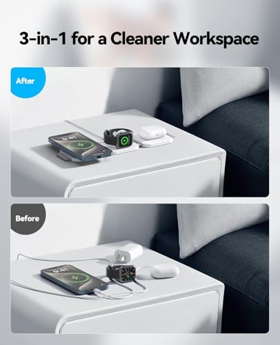 Magnetic 3-in-1 Wireless Charging Dock for Apple Devices – Fast Foldable Charger for i Phone 16/15/14/13/12 Pro Max, Apple Watch Series, and Air Pods – Ultimate Travel-Friendly Charging Solution with Enhanced Safety Features and Streamlined Design