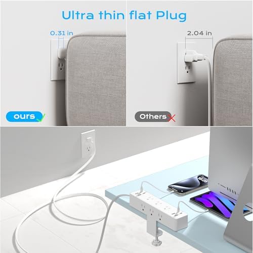 Revolutionize Your Workspace with ACOZVIN 17-in-1 Desk Clamp Power Strip – 40 W Fast Charging Hub, 9 AC Outlets & 8 USB Ports (4 USB-C) for Ultimate Device Connectivity, 10 ft Flat Plug Surge Protector Perfect for Home Office Efficiency and Safety