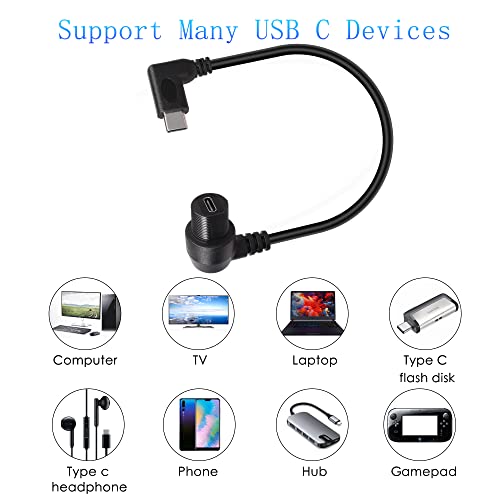 QIANRENON 90 Degree Right Angle USB C 3.1 Extension Cable – 10 Gbps Waterproof Panel Mount Solution, 30 cm Length for Streamlined Connectivity in Compact Spaces – Ideal for Vehicles and Workstations