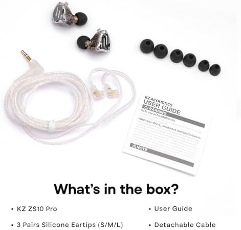 Linsoul KZ ZS10 Pro Hybrid IEM Earbuds – 4 BA + 1 DD High-Fidelity Wired In-Ear Monitors with Stainless Steel Faceplate and Detachable Cable, Ideal for Musicians and Gamers with Built-in Mic, Unmatched Sound Clarity and Versatile Compatibility