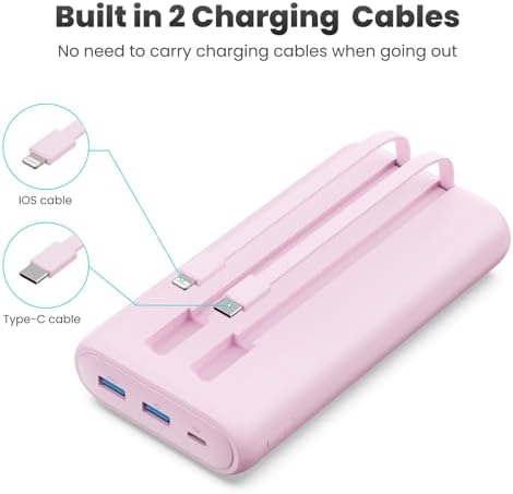 Ultra-High Capacity 40,800 m Ah Power Bank with 25 W Fast Charging – Dual Built-in Cables & 5 Outputs for Quick Device Charging – Compatible with i Phone 16/15 & Android – Sleek Blue Portable Charger for On-the-Go Power Solutions