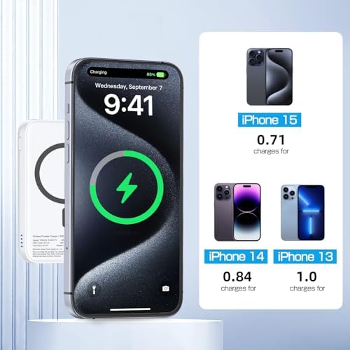 Mag Safe Wireless Power Bank – 5000 m Ah Slim Magnetic Charger for i Phone 16/15/14/13 Series & Samsung – Multi-Device Fast Charging with USB-C & A Ports – Lightweight Travel Essential with Safety Protection – Effortless Gaming & Photography Power Solution