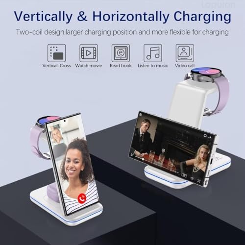 Fast Wireless Charging Station for Samsung Galaxy Devices – Multi-Device Charger for Galaxy S25 Ultra, S24, S23+, Z Flip 6/5, Fold 6/5, and Galaxy Watch 8/7/Pro/Active 2 – Sleek White Design for Effortless Organization and Speed – Perfect for Home and Office Use – Compatible with Galaxy Buds3/2 Pro for Ultimate Convenience