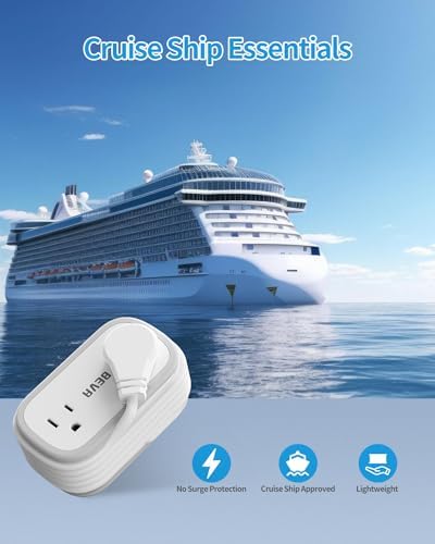 BEVA Portable Travel Power Strip with 5 ft Retractable USB C Cable – Compact Charger for Hotels and Cruises, Featuring 2 AC Outlets & 3 USB Ports for Enhanced Device Compatibility and Fast Charging