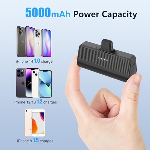 KKD 5000 m Ah Portable Charger for i Phone – MFi Certified Built-in Plug for Fast Charging on the Go, Compact Power Bank for i Phone 14/13/12/11/XR/X/SE/8/7/6/6 s/Pro Max/Plus & i Pad, Sleek Design for Ultimate Portability