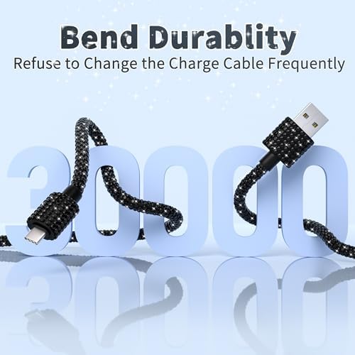 Bling Sparkling Black Diamond USB to USB C Cable – 4 FT 60 W Fast Charging Charger for i Phone 16, 15 Plus, Pro Max & Samsung Galaxy S25, S24, S23 – Stylish Braided Design for Enhanced Durability and Compatibility – Luxury Tech Accessory for High-Performance Power Delivery