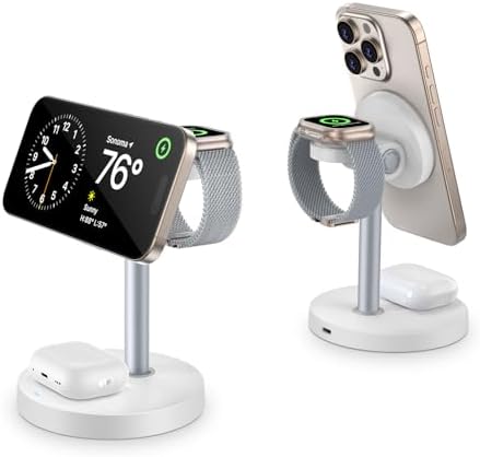 Revolutionize Your Charging Routine with the Mag-Safe 3 in 1 Wireless Charging Station – 15 W Fast Magnetic Charger for i Phone 12-16 Series, Apple Watch, and Air Pods – Sleek Night Stand Solution for Organized Tech Lovers – Perfect Gift for Men & Women (No AC Adapter Included)