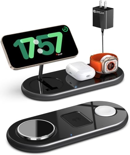 2025 Enhanced 3-in-1 Charging Station for Apple Devices | Fast Magnetic Mag-Safe Wireless Charger for i Phone 16/15/14/13/12, Apple Watch 1-10/Ultra, & Air Pods Pro | Sleek Silver Design | Compact & Portable Charging Solution for Home and Travel | Superior Compatibility and Rapid Charging Efficiency