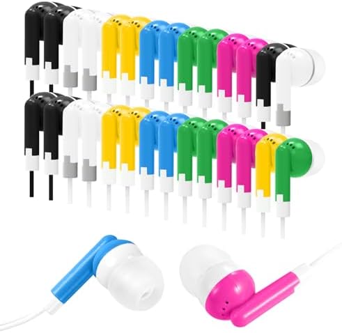 Affordable 60-Pack Kids Earbuds – Robust Wired Headphones with 3.5 mm Jack for Enhanced Learning and Play, Vibrant Color Selection for Classroom Engagement, Lightweight Build with Tangle-Free Cord for Optimal Comfort and Efficiency