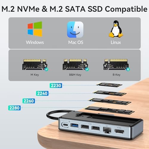 Yottamaster 8-Port USB C Hub with M.2 NVMe SSD Enclosure – High-Speed 10 Gbps USB 3.2 Adapter for Seamless Data Transfer, Stunning 4 K@60 Hz HDMI Output, 100 W Power Delivery & Dual SD/TF Readers – Ultimate Connectivity Solution for Windows & Mac Users to Boost Productivity and Enhance Workflow