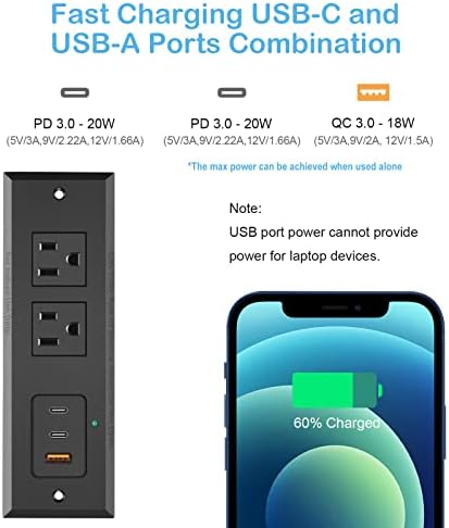 Revolutionize Your Charging Setup with CCCEI Recessed Power Strip: 45 W USB-C & Fast USB-A Ports for Effortless Connectivity, Stylishly Hidden Furniture Charging Station for Tables, Includes 6 FT 45-Degree Flat Plug Cord for Optimal Placement and Convenience