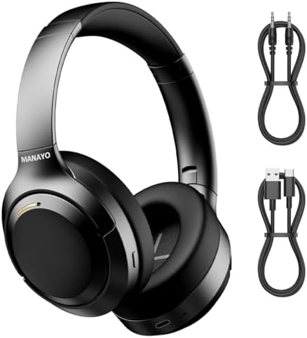 Discover Ultimate Sound Freedom with MANAYO’s Active Noise Cancelling Bluetooth Over-Ear Headphones – 150 Hours of Uninterrupted Playtime, Foldable Convenience, and Next-Gen Bluetooth 5.3 for Superior Sound Quality and Connectivity. Perfect for Music Lovers and Audiophiles Alike!