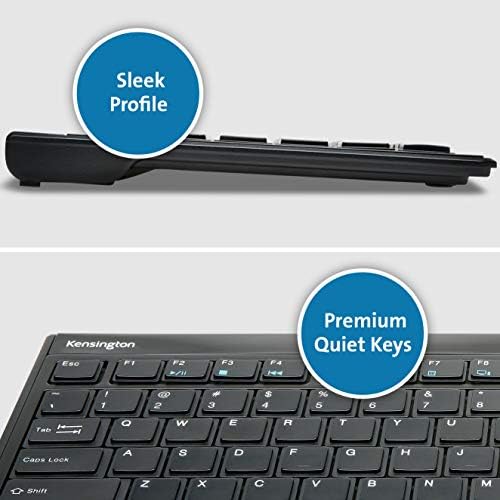 Kensington Slim Type Wireless Quiet Keyboard – Sleek, Low-Profile Design for Ultimate Typing Comfort on Windows & Mac Devices, Enhanced Wireless Connectivity for a Clutter-Free Workspace