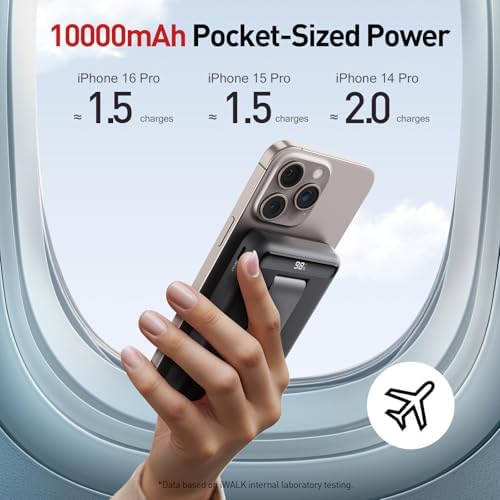 i WALK Qi2 Certified 15 W Magnetic Wireless Power Bank – 10000 m Ah Portable Charger with Adjustable Stand & LED Display for i Phone 16/15/14/13/12 Pro/Pro Max/Plus/Mini – Ultra-Fast Charging Solution for On-the-Go Professionals and Travelers