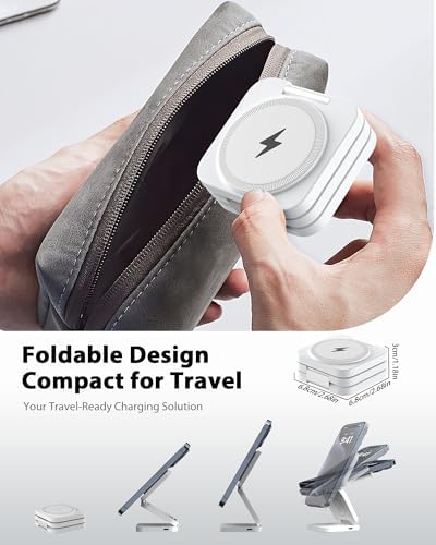 X55 Magnetic Foldable 3-in-1 Charging Station for Apple Devices – 15 W Fast Wireless Charger for i Phone 16, 15, 14, 13, 12 Series, 5 W Apple Watch Power Station, Portable Air Pods Charging Stand – Sleek Black Design for Travel and Home Use