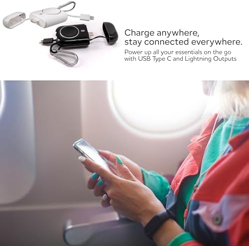 Compact 3-in-1 Magnetic Keychain Charger for Apple Watch – 2580 m Ah Power Bank with Lightning and USB-C Fast Charging for i Phone, Android, and Air Pods – Perfect Travel Companion for Active Lifestyles and On-the-Go Convenience