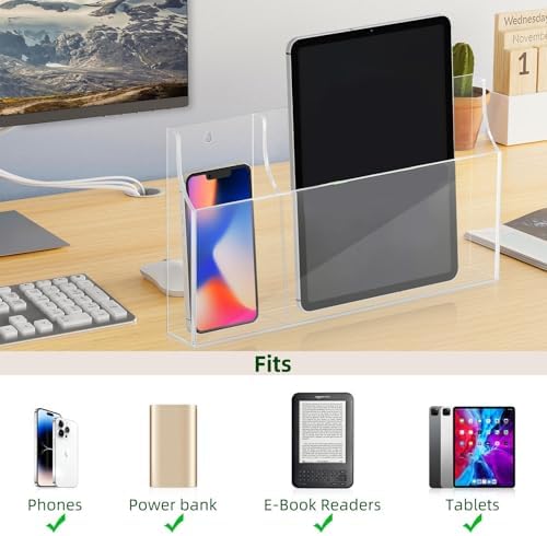 VANCORE Clear Wall Mounted Phone Holder Acrylic Remote Control Holder Media Organizer Caddy with Holes for Charging Phone Tablet Holder (Two Compartments) – Enhanced Compatibility and Speed
