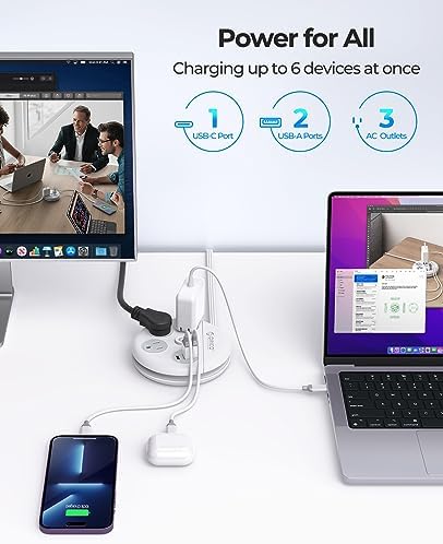 Compact ORICO Travel Power Strip with 3 AC Outlets & 3 Fast USB Ports (1 USB-C) – Space-Saving Flat Plug Extension Cord for Effortless Charging on Cruises, Hotels & Airports – Essential Travel Accessory in Sleek White Design