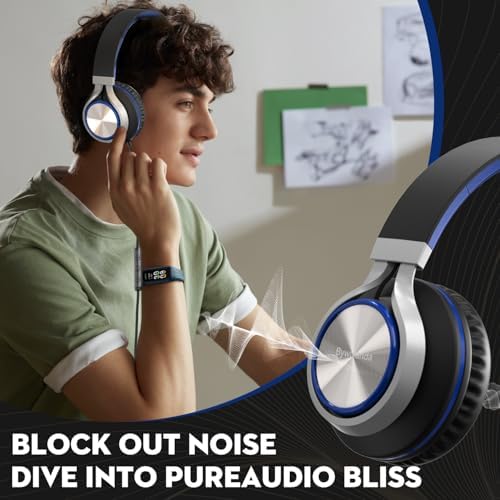 Ultimate USB C Over-Ear Headphones with Enhanced Noise Isolation and Built-In Microphone – Superior Stereo Audio for i Phone 15/16 Pro, Laptops, and Tablets – Perfect Travel Buddy in Striking Blue/Black Finish