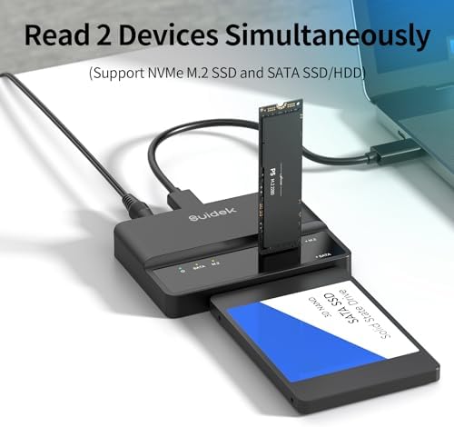 Ultra-Fast 10 Gbps NVMe SSD Enclosure – Tool-Free USB to M.2 & SATA Adapter for M Key & M+B Key Drives – Compact External Hard Drive Reader for 2.5″/3.5″ SSD/HDD – Maximize Storage Speed & Compatibility for Professionals and Tech Enthusiasts