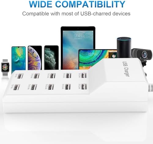 QIONMAR 10-Port Smart USB Charging Hub – Efficient Multi-Device Power Station for Rapid and Secure Charging – Compatible with i Phone 15, Galaxy S, and More – Compact and Portable Design for Home, Office, and Travel Use