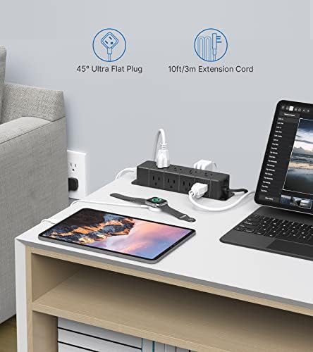 Maximize Workspace Efficiency with the 45 W USB-C Fast Charging Power Strip – 12 Outlets, 4 USB Ports, 1200 J Surge Protection, and 6 FT Flat Extension Cord for Seamless Under Desk Mounting and Enhanced Device Compatibility