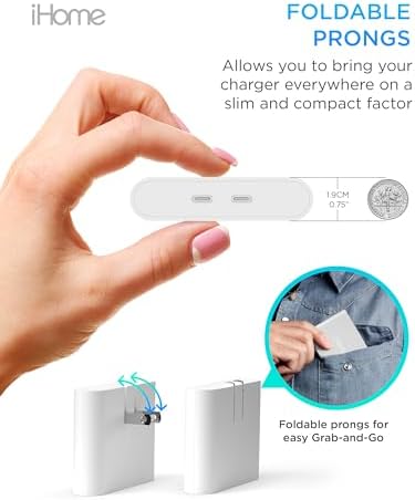 i Home 2-Port USB Wall Charger – Compact Dual Port AC Adapter for Rapid Device Charging – Flat Design for Travel & Home Use – Enhanced Compatibility with Smartphones & Tablets – Safe, High-Speed Charging Solution